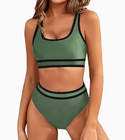 Bikini Tight-fitting Solid Color Swimsuit For Women